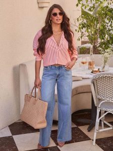 Milan Kiss Koszula w kolorze różowo-kremowym rozmiar: L. Brązowe koszule Milan Kiss, l, bez wzorów, bez kołnierzyka, bez ramiączek. Za 152,99 zł.