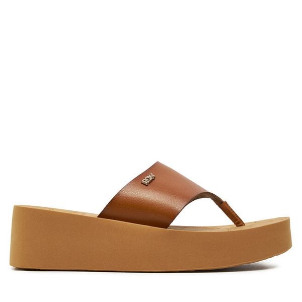 Japonki Roxy. Brązowe klapki Roxy, bez wzorów, bez obcasa. Za 139,99 zł.