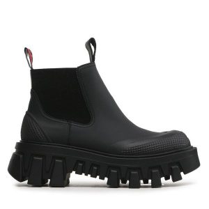 Sztyblety Tommy Jeans. Czarne botki Tommy Jeans, bez wzorów, z jeansu, bez obcasa, na płaskiej podeszwie, bez zapięcia. Za 479,99 zł.
