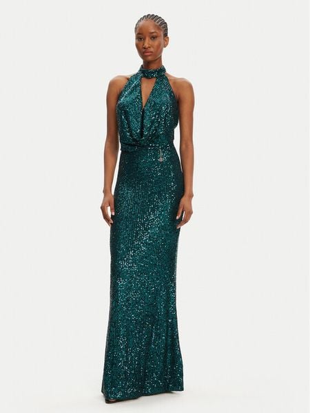 Fracomina Sukienka wieczorowa FQ25WD3012W706N6 Zielony Regular Fit. Zielone sukienki Fracomina, xl, bez wzorów, z syntetyku, wizytowe, bez kołnierzyka, bez ramiączek. Za 579,99 zł.