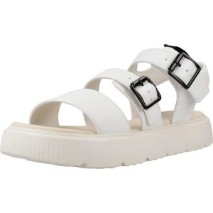Sandały Geox Model J Sandal Kodette Gir Kolor Biały. Białe sandały Geox, bez wzorów, z syntetyku, bez obcasa, bez zapięcia. Za 264,99 zł.