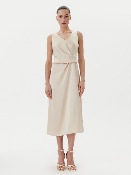 Rinascimento Sukienka koktajlowa CFC0122928003 Beżowy Regular Fit. Brązowe kombinezony Rinascimento, m, bez wzorów, z syntetyku, wizytowe, bez kołnierzyka, bez ramiączek. Za 299,99 zł.