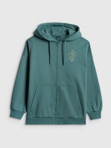 4F Bluza dresowa loose z kapturem damska - turkusowa S. Niebieskie bluzy 4f, s, bez wzorów, z dresówki, z kapturem. Za 199,99 zł.