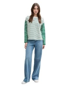 TOM TAILOR Denim Bluza w kolorze zielono-białym rozmiar: XS. Białe bluzy TOM TAILOR DENIM, xs, bez wzorów, z bawełny, bez kaptura. Za 61,46 zł.