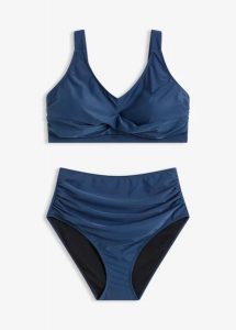 Bikini lekko modelujące sylwetkę z kopertowym dekoltem (komplet 2-cz.). Niebieskie bikini bonprix, bez wzorów. Za 144,99 zł.