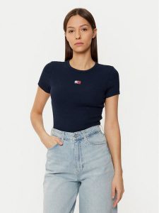 Tommy Jeans T-Shirt DW0DW20463 Granatowy Slim Fit. Niebieskie t-shirty Tommy Jeans, l, bez wzorów, z bawełny, bez kołnierzyka, bez ramiączek. Za 99,99 zł.