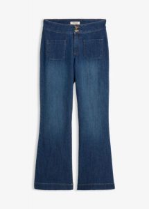 Jeansy dzwony ze średnim stanem. Niebieskie jeansy bonprix, bez wzorów, z jeansu. Za 149,99 zł.