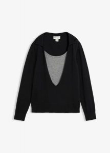 Cienki sweter w optyce warstwowego z mieszanki wiskozy. Czarne swetry klasyczne bonprix, z wiskozy, bez kołnierzyka. Za 109,99 zł.