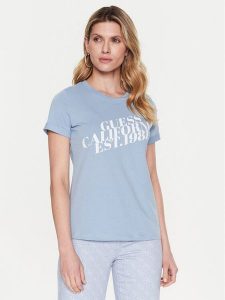 Guess T-Shirt Aurelia W3RI26 JA914 Niebieski Regular Fit. Niebieskie t-shirty Guess, m, z aplikacjami, z bawełny, bez kołnierzyka, bez ramiączek. Za 189,99 zł.