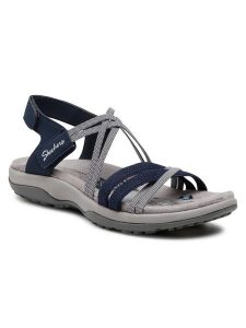 Skechers Sandały Takes Two 163112/NVY Granatowy. Niebieskie sandały Skechers, bez wzorów, ze skóry, bez obcasa, na płaskiej podeszwie, bez zapięcia. Za 209,99 zł.