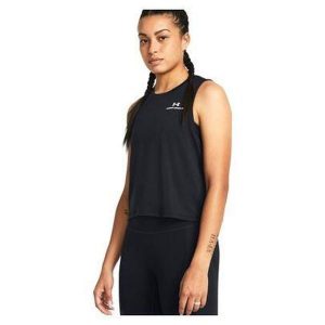 Top treningowy damski Under Armour Rush Energy Crop Tank. Czarne topy Under Armour, s, bez wzorów, sportowe, bez kołnierzyka, bez ramiączek. Za 119,99 zł.