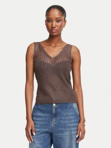 Morgan Top 262-MGATO Brązowy ciemny Slim Fit. Brązowe topy Morgan, l, bez wzorów, z wiskozy, bez kołnierzyka, bez ramiączek. Za 189,99 zł.