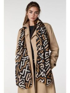 Lucky Bees Szal w kolorze czarno-beżowym - 180 x 50 cm rozmiar: onesize. Brązowe szaliki Lucky Bees, bez wzorów, z materiału. Za 113,36 zł.