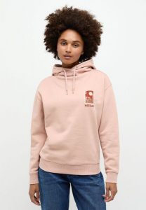DAMSKA BLUZA Z KAPTUREM MUSTANG Bella H Print Misty Rose 1014474 8089. Czerwone bluzy Mustang, m, bez wzorów, z kapturem. Za 139,99 zł.