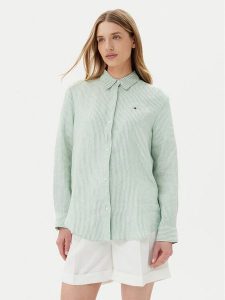 Tommy Hilfiger Koszula WW0WW44679 Zielony Regular Fit. Zielone koszule TOMMY HILFIGER, bez wzorów, ze lnu, bez kołnierzyka, bez ramiączek. Za 299,99 zł.
