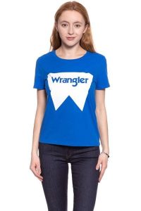 WRANGLER T SHIRT DAMSKI FESTIVAL TEE VICTORIA BLUE W7016EVJS 112130892. Niebieskie t-shirty Wrangler, xs, bez wzorów, bez kołnierzyka, bez ramiączek. W wyprzedaży za 39,99 zł.