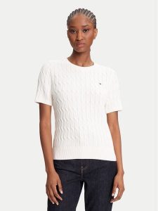 Tommy Hilfiger Sweter WW0WW45656 Écru Regular Fit. Swetry klasyczne TOMMY HILFIGER, l, z bawełny, bez kołnierzyka. Za 359,99 zł.