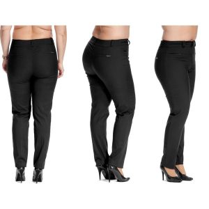 Casualowe czarne spodnie cygaretki Bruna w kant PLUS SIZE. Czarne chinosy Moda Size Plus Iwanek, bez wzorów, z bawełny, krótkie. W wyprzedaży za 119,90 zł.