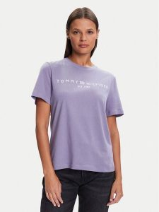 Tommy Hilfiger T-Shirt WW0WW40276 Fioletowy Regular Fit. Fioletowe t-shirty TOMMY HILFIGER, m, bez wzorów, z bawełny, bez kołnierzyka, bez ramiączek. Za 119,99 zł.