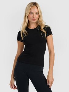 4F T-shirt slim gładki damski - czarny M. Czarne t-shirty 4f, m, bez wzorów, bez kołnierzyka, bez ramiączek. Za 49,99 zł.