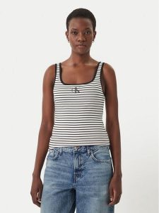 Calvin Klein Jeans Top LV047F832G Czarny Slim Fit. Czarne topy Calvin Klein Jeans, xs, bez wzorów, z bawełny, bez kołnierzyka, bez ramiączek. Za 169,99 zł.