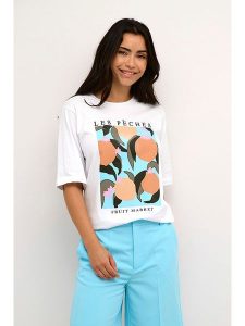 Kaffe Koszulka w kolorze białym rozmiar: S. Białe bluzki Kaffe, s, bez wzorów, z bawełny, bez kołnierzyka, bez ramiączek. Za 69,99 zł.