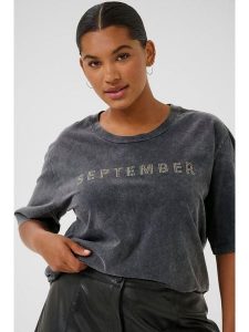 KAFFE curve Koszulka "Serina" w kolorze szarym rozmiar: XL. Szare bluzki KAFFE curve, xl, bez wzorów, z bawełny, bez kołnierzyka, bez ramiączek. Za 86,99 zł.