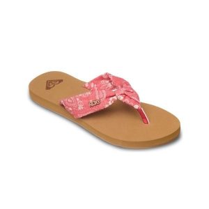 Sandały klapki japonki damskie PAIA. Czerwone klapki Roxy, bez wzorów, z tkaniny, bez obcasa. Za 119,99 zł.