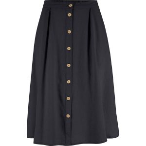 Spódnica lniana midi z plisą guzikową. Czarne spódnice bonprix, bez wzorów, midi. Za 144,99 zł.