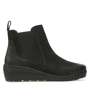 Botki Go Soft. Czarne botki Go Soft, bez wzorów, bez obcasa, na koturnie, bez zapięcia. Za 199,99 zł.