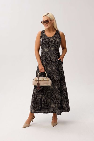 Elegancka sukienka Sevilla Black MAXI bez rękawów, z kieszeniami i kwiatowym printem PLUS SIZE WIOSNA LATO. Czarne sukienki Moda Size Plus Iwanek, na co dzień, na lato, plus size, z aplikacjami, z bawełny, eleganckie, bez kołnierzyka, plus size, bez ramiączek, maxi, oversize. Za 339,90 zł.