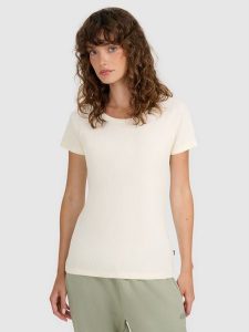 4F T-shirt regular z prążkowanej dzianiny damski - biały XXL. Białe t-shirty 4f, xs, bez wzorów, z bawełny, bez kołnierzyka, bez ramiączek. W wyprzedaży za 39,99 zł.