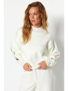 Trendyol Sweter w kolorze kremowym rozmiar: S. Brązowe swetry oversize Trendyol, s, bez wzorów, ze splotem, bez ramiączek. Za 149,66 zł.