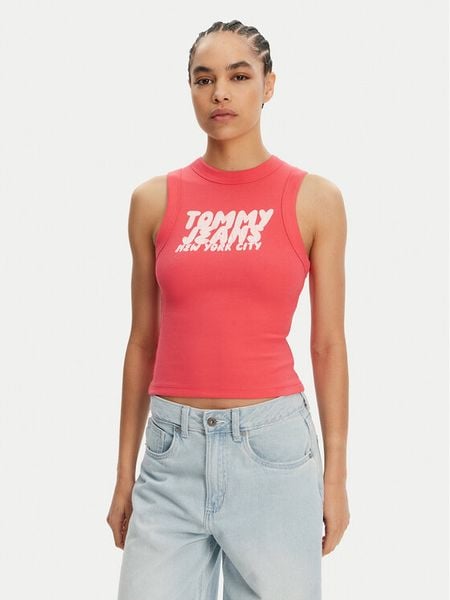 Tommy Jeans Top DW0DW21339 Różowy Slim Fit. Czerwone topy Tommy Jeans, l, bez wzorów, z bawełny, bez kołnierzyka, bez ramiączek. Za 69,99 zł.