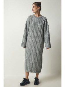 Happiness Istanbul Sukienka w kolorze szarym rozmiar: onesize. Szare sukienki Happiness Istanbul, bez wzorów, ze splotem, bez kołnierzyka, bez ramiączek, maxi. Za 108,99 zł.