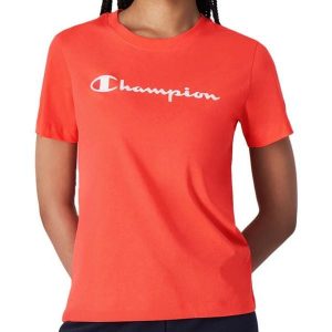 Koszulka damska Champion SS Tee 117534. Czerwone koszulki sportowe Champion, bez wzorów, z bawełny, bez ramiączek. Za 135,84 zł.