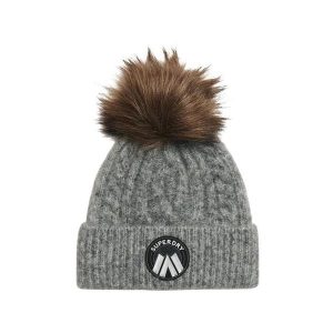 Czapka damska z plecionym wzorem Superdry Luxe. Szare czapki Superdry, bez wzorów. W wyprzedaży za 118,75 zł.