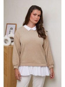 Curvy Lady Sweter w kolorze beżowym rozmiar: 40/42. Brązowe swetry oversize Curvy Lady, bez wzorów, z bawełny, bez ramiączek. Za 86,99 zł.