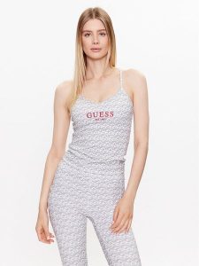 Guess Top V3YP14 MC03W Biały Slim Fit. Białe topy Guess, m, z aplikacjami, z syntetyku, bez kołnierzyka, bez ramiączek. Za 159,99 zł.