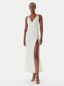 Bardot Sukienka wieczorowa Romaya 60334DB Écru Regular Fit. Białe sukienki Bardot, bez wzorów, z syntetyku, wizytowe, bez kołnierzyka, bez ramiączek. Za 621,99 zł.