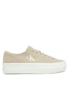 Calvin Klein Jeans Tenisówki Vulc Flatform Low Cv Mg YW0YW01763 Beżowy. Brązowe trampki Calvin Klein Jeans, bez wzorów, z jeansu, bez zapięcia. Za 209,99 zł.