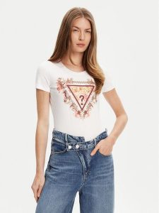 Guess T-Shirt W5YI08 J1314 Biały Regular Fit. Białe t-shirty Guess, m, z aplikacjami, z bawełny, bez kołnierzyka, bez ramiączek. Za 119,99 zł.