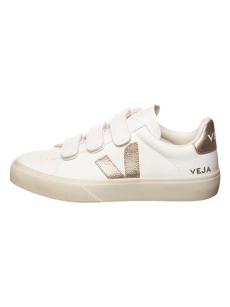 Veja Skórzane sneakersy "Recife" w kolorze złoto-białym rozmiar: 38. Białe trampki Veja, bez wzorów, bez zapięcia. Za 545,19 zł.