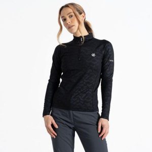 Bluza turystyczna damska Divulge. Czarne bluzy Dare 2b, bez wzorów, z elastanu, bez kaptura. W wyprzedaży za 117,20 zł.