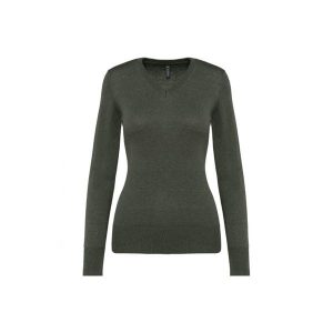 Damski sweter v-neck Kariban. Szare swetry klasyczne KARIBAN, na zimę, bez kołnierzyka. Za 138,00 zł.
