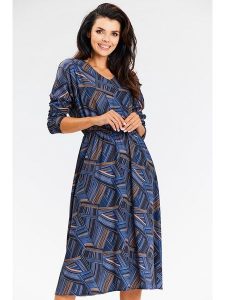 Awama Sukienka w kolorze granatowym rozmiar: XL. Niebieskie sukienki Awama, xl, bez wzorów, bez kołnierzyka, bez ramiączek, midi. Za 112,83 zł.