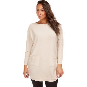 Sweter w kolorze beżowym. Brązowe swetry oversize marki Cashmere Curve, z kaszmiru, z okrągłym kołnierzem. W wyprzedaży za 129,95 zł.