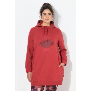Damskie Długa bluza z kapturem oversize kaptur długi rękaw. Czerwone bluzy Ulla Popken, plus size, bez wzorów, z bawełny, z kapturem. Za 239,99 zł.