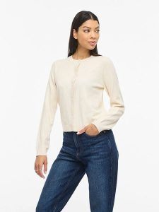 Vila Kardigan "Vimalu" w kolorze kremowym rozmiar: M. Brązowe kardigany Vila, z materiału. Za 88,23 zł.