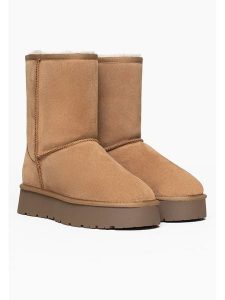 Gooce Skórzane kozaki zimowe "Fairfield" w kolorze beżowym rozmiar: 37. Brązowe kozaki Gooce, na zimę, bez wzorów, z wełny, bez obcasa, na platformie, bez zapięcia. Za 215,21 zł.
